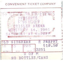 Vintage Foreigner Ticket Stub November 14 1981 Ann Arbor Michigan - £26.03 GBP