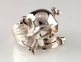 Men&#39;s Biker Skull and Cross Bones Sterling Silver Ring Size 8.50 - £93.45 GBP