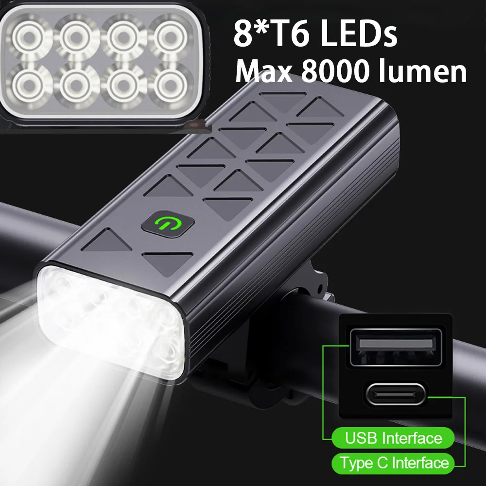 8000 Lumen 8LED Bicycle Front Light 9800mAh USB Recharge Bike Headlight Lamp - £14.31 GBP+