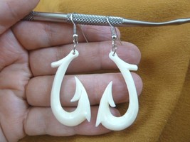 #MA-01A MAORI style FISH HOOK white aceh bovine bone dangle earrings Jewelry - £21.43 GBP
