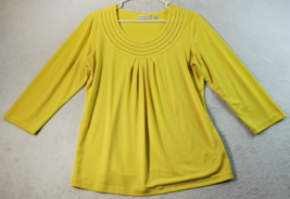 Susan Graver Blouse Top Womens Size XL Yellow Polyester Long Sleeve Round Neck - £14.06 GBP