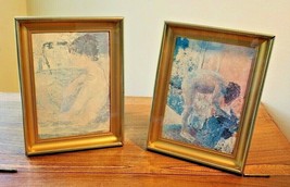 Vintage Set of 2 Intercraft Gold 8 1/4&quot; x 6 1/4&quot; Frames w/ Nude Woman Prints - $29.65