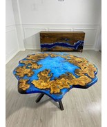 Custom-Made Blue Epoxy Resin Round Coffee Table | Handmade Solid OliveWood - $5,693.88 MXN+
