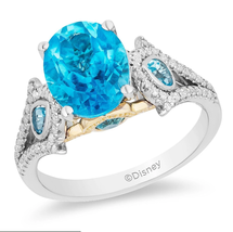 Enchanted Disney 1/5 CTTW Diamond and Swiss Blue Topaz Jasmine Engagement Ring - £63.94 GBP