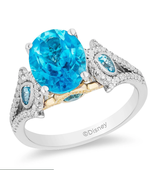 Enchanted Disney 1/5 CTTW Diamond and Swiss Blue Topaz Jasmine Engagemen... - £62.92 GBP
