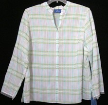 J H Collectibles Woman Size 3X Blouse Shirt Pastels green Blue JH Collectible N - £27.05 GBP