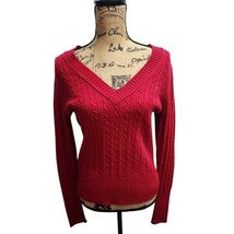 American Eagle Red Cable Knit V-Neck Sweater Classic Cotton Pullover - £24.11 GBP