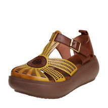 Genuine Leather Shoes Women Sandals Mixed Colors Retro Buckle Strap New Wedges H - £79.23 GBP
