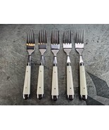 5 Jean Dubost Dinner Forks Flatware Ivory Handles Set Silverware USED - £11.64 GBP