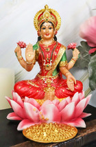 Hindu Goddess Of Prosperity Lakshmi Seated On Lotus Flower Statue Figurine Decor - £35.16 GBP