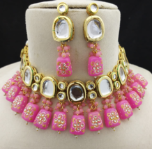 Vergoldet Bollywood Stil Indisch Kundan Choker Pink Halskette Schmuck Set - £37.20 GBP