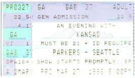 Vintage Kansas Ticket Stumpf März 27 1998 Parker&#39;s Restaurant Seattle - £27.57 GBP