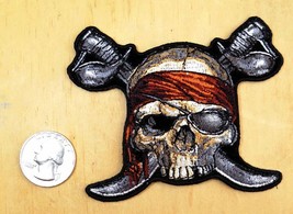 PIRATE SKULL &amp; CROSSBONES PATCH IRON-ON / SEW-ON EMBROIDERED PATCH 3 1/2... - £5.91 GBP