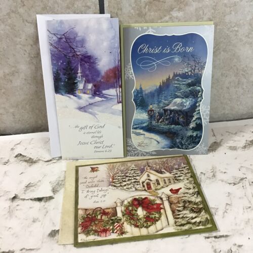 Primary image for Christmas Cards Lot Of 3 Glittery Beautiful W/Matching Envelopes Holiday Cheer