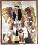Large Original Oil Painting Native American Indian Chief Portrait Framed... - $340.55 CAD