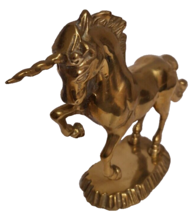 Vintage Solid Heavy Brass Unicorn Figurine Statue Mid Century Decor 6.5&quot; x 7.75&quot; - £14.82 GBP