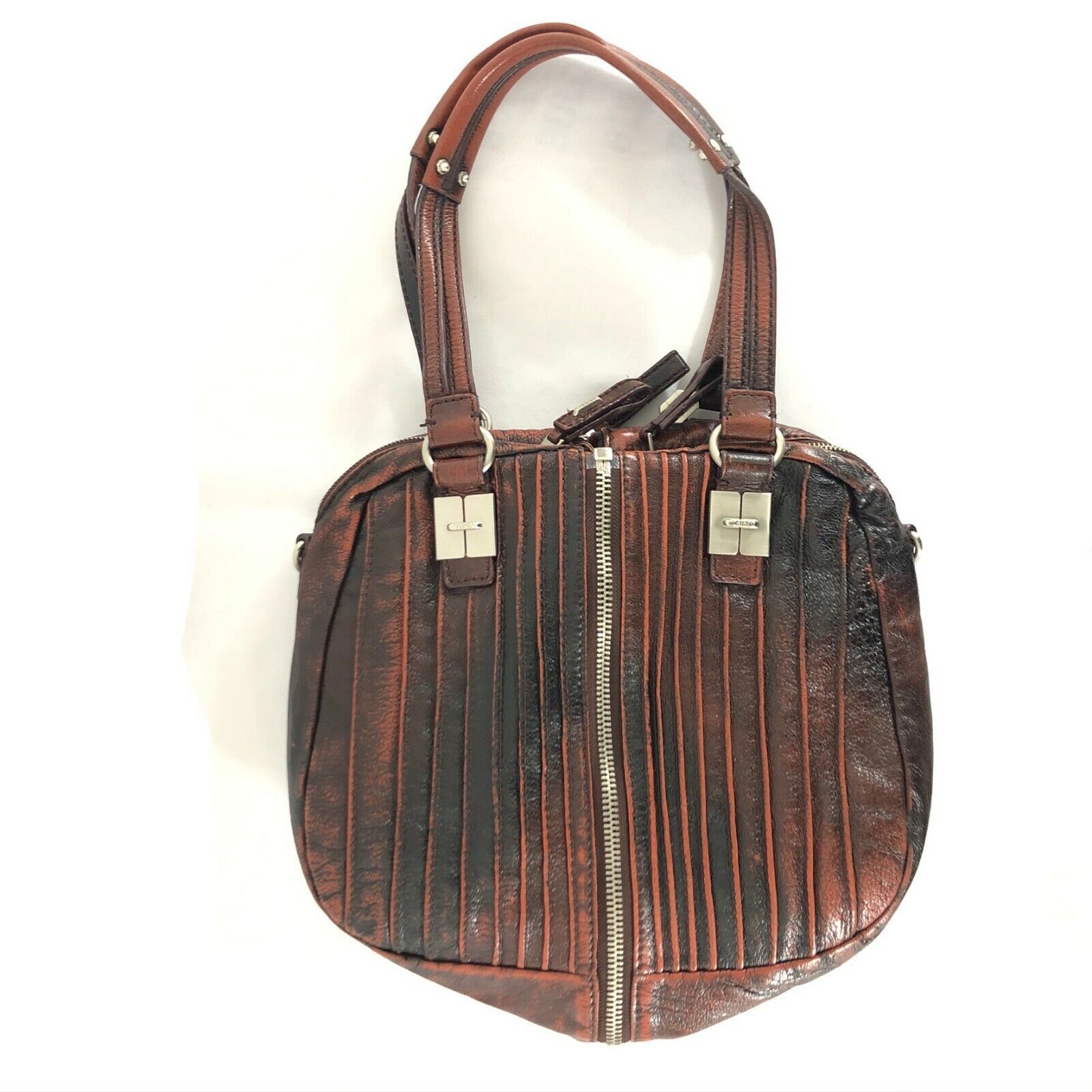 Primary image for Tulah Ray Handbag Shoulder Bag Leather Pleated Zipper Split Burgundy Black