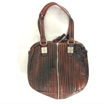 Tulah Ray Handbag Shoulder Bag Leather Pleated Zipper Split Burgundy Black - £34.66 GBP