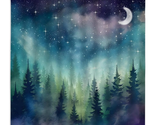 Forest Moon Shower Curtain Watercolor Misty Forest Fantasy Starry Sky Ga... - $31.28
