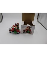 Beautiful Rare Cardinal 4 Piece Santa Motorcycle Spreader Set With Base - $19.79