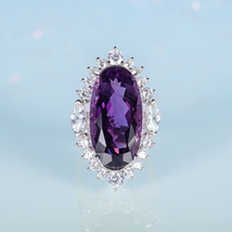 20CT Natural Amethyst Princess Diana Inspired Ring - Huge Purple Gemstone Halo - £194.63 GBP