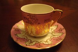 Japan, Coffee Cup &amp; Saucer, Pink with Golden Garlands[a*5-b1 - £17.77 GBP