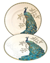 222 Fifth Peacock Garden Set of 2 Salad/Dessert Plates 8.75&quot; Turquoise B... - £13.44 GBP