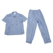 Vintage KORET Dress Blue Shell Embroidered 2-Pc Set Blouse Top &amp; Pants Women&#39;s 8 - £44.81 GBP