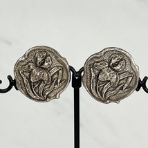 Vintage Silver Tone Flower Floral Earrings Pair Clip On Non Pierced - £5.20 GBP