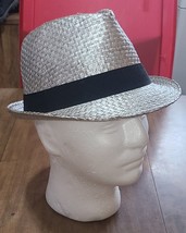 bebe Silver fedora hat Straw 6 X 8 Indide With Black Ribbon. - $29.63