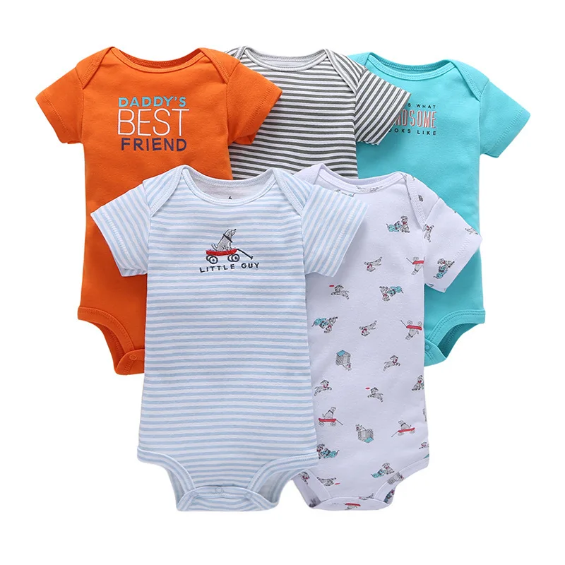 5 Pieces/lot Baby Rompers 2019 Summer Short Sleeve O-Neck Newborn Baby Clothes I - £62.90 GBP
