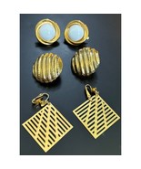 Vintage 80s Gold Tone Clip On Earrings Set  3 Pairs - Geometric &amp; Textured - $15.57