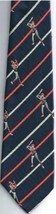 Baseball Necktie Skinny Navy Blue Red White Stripes Ball Player Bat 100% Silk - £10.97 GBP