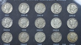 1941 - 1945 P D S Mercury circulated silver dimes in case - £47.21 GBP