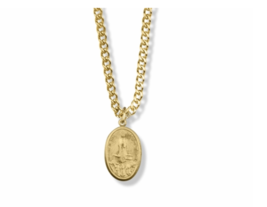 PEWTER GOLD PLATED OVAL OUR LADY FATIMA MEDAL NECKLACE AND CHAIN - £31.85 GBP