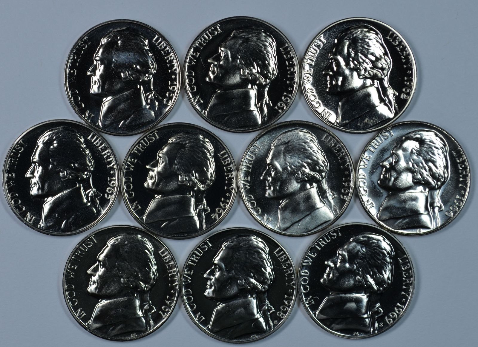 1960 - 1969 Jefferson Proof/SMS nickel set - $15.00