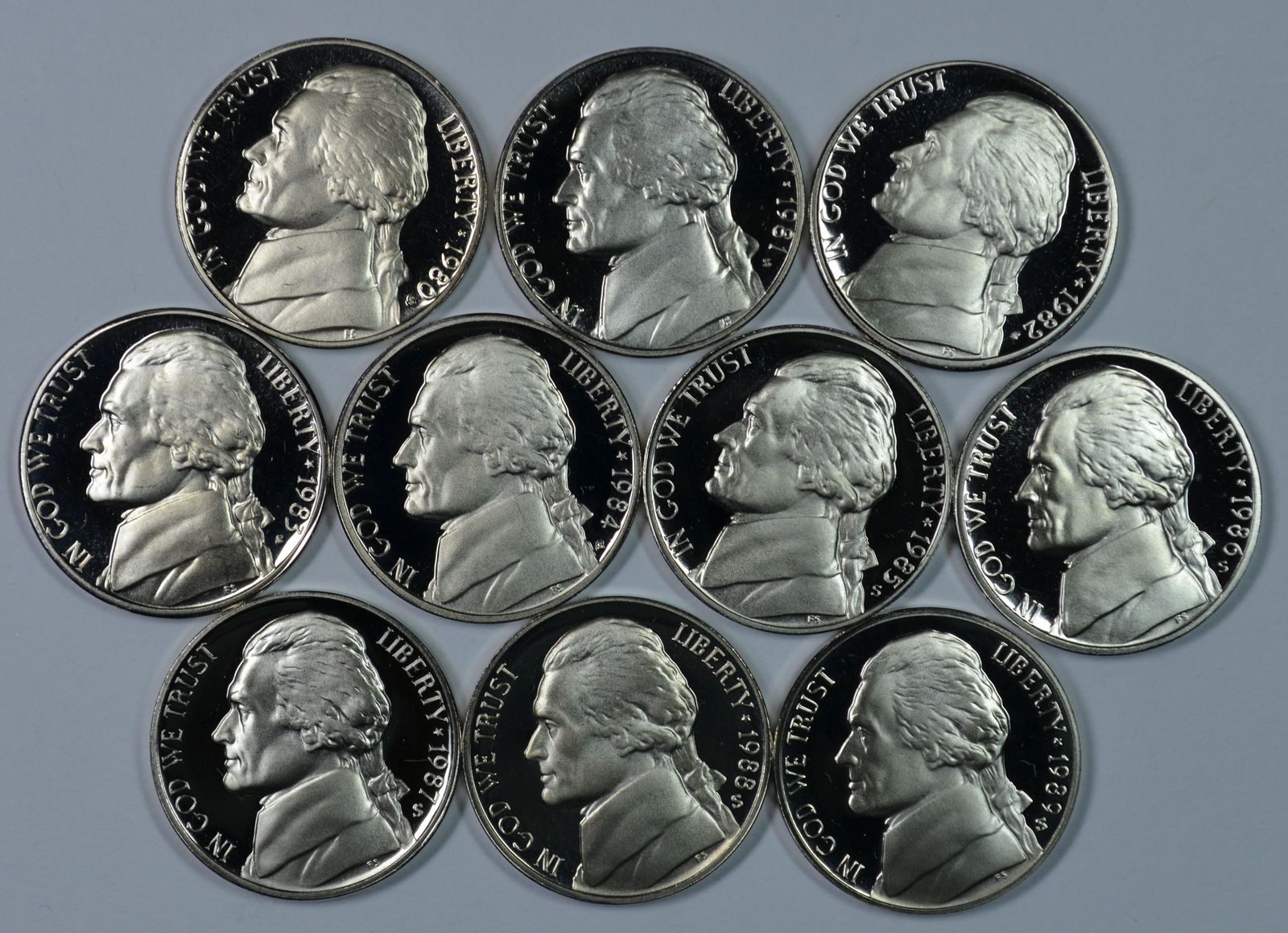 1980 - 1989 S Jefferson Proof nickel set - $14.00