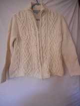 Creamy White Sz S Zip front Cardigan Sweater Aran style Carolyn Taylor V... - $371.81 MXN