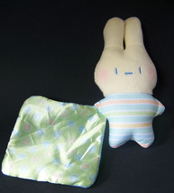 Fisher Price Baby Rattle BUNNY Rabbit with Striped Blanket 6.5&quot; tall Toy... - £6.99 GBP