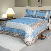 [Midsummer Dream] Cotton 3PC Floral Vermicelli-Quilted Patchwork Quilt S... - £85.15 GBP