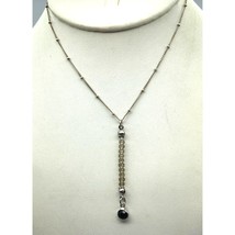 Vintage Crystal Drop Pendant Necklace on 925 SU Dainty Bead Chain, Sterling Silv - £45.91 GBP