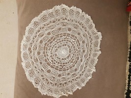 Vintage Needle Knitted Small Round Table Cloth  1950s - $26.63