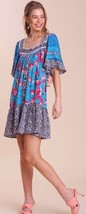 New UMGEE S M Mixed Floral Print Square Neck Ruffle Sleeve Button Front ... - £21.13 GBP