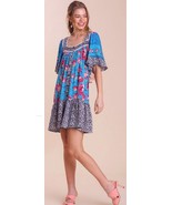 New UMGEE S M Mixed Floral Print Square Neck Ruffle Sleeve Button Front ... - £21.51 GBP