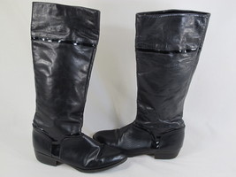 Andrew Black Leather Lined Pull-on Winter Boots Size 7.5 AA US Vintage E... - £12.63 GBP
