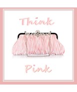 Ruched Pink Silk Satin and Rhinestones Clutch with Chain Evening Party H... - £39.92 GBP