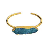 Myra Bag Deep Sea Blue Gold Druzy Stone Fashion Cuff Bracelet Handcrafted NEW - £25.68 GBP