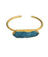 Myra Bag Deep Sea Blue Gold Druzy Stone Fashion Cuff Bracelet Handcrafte... - £25.75 GBP