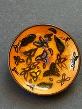 Vintage Unique Orange Enamel w Abstract Flowers Solid Copper Dished Circle Brooc - £11.76 GBP