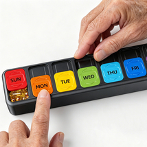 Weekly Pill Organizer for Seniors,Easy Open One-Handed Vitamin Case - $6.99